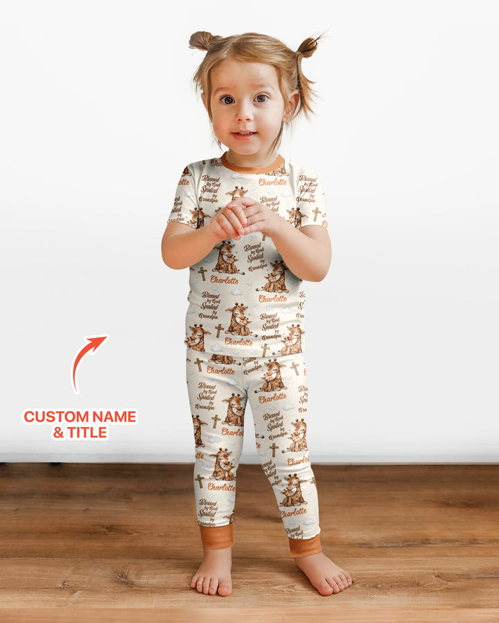 Custom Name Blessed By God Spoiled By Grandma Bamboo Two Piece Short Sleeve Pajama Set