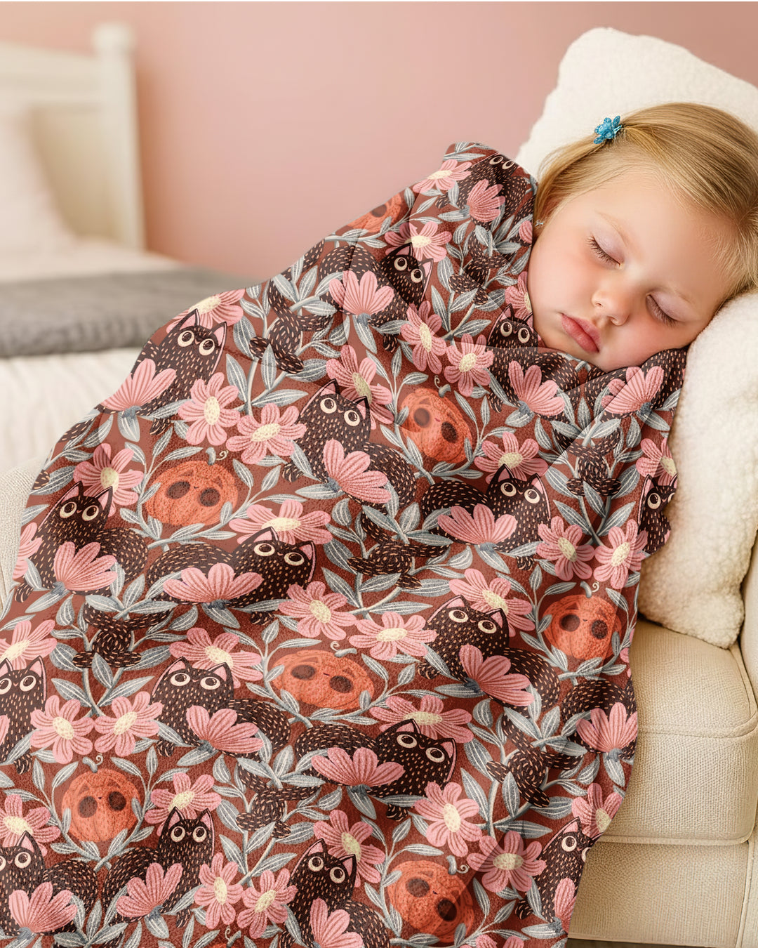 Spooky Owl Pumpkin Folk Floral Halloween Bamboo Blanket