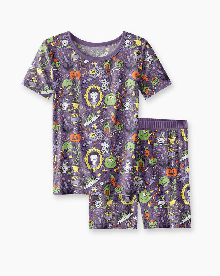 Halloween Monster Fun Bamboo Two Piece Short Sleeve Shorts Pajama Set