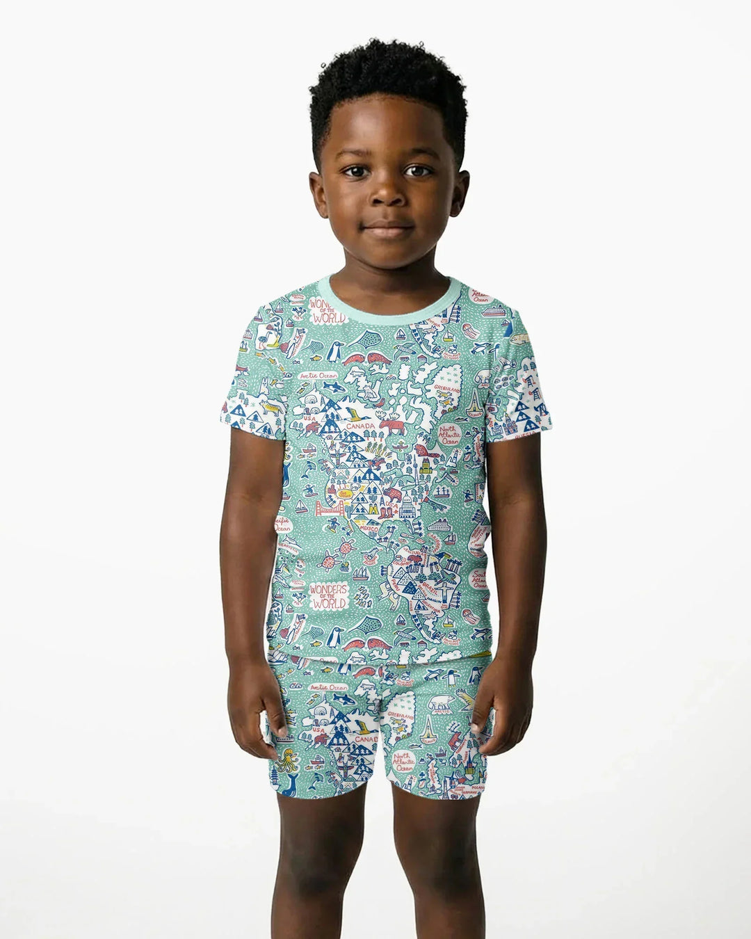 Hello World Wonders Bamboo Two Piece Short Sleeve Shorts Pajama Set
