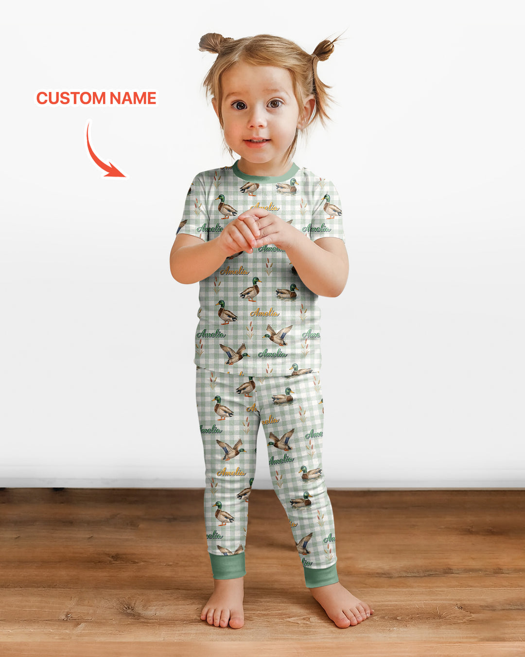 Mallard Duck Custom Name Bamboo Two Piece Short Sleeve Pajama Set