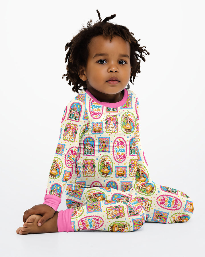 Nativity Jesus Is The Reason Bamboo Two Piece Long Sleeve Pajama Set