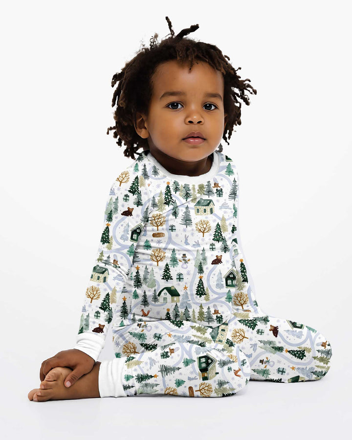 Winter Woodland Village Bamboo Two Piece Long Sleeve Pajama Set