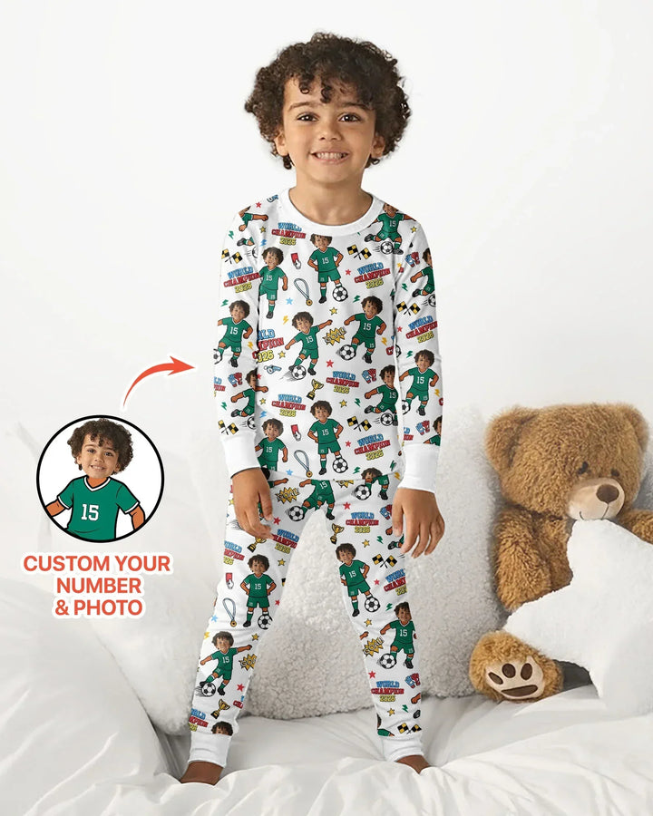 Custom Photo World Champion 2026 Family Matching Bamboo Two Piece Long Sleeve Pajama Set