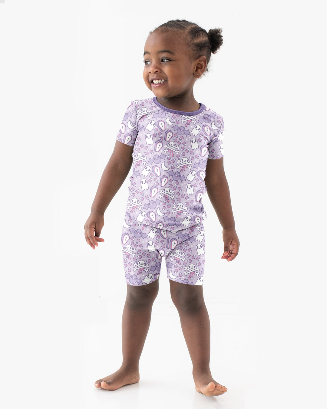 Cute Ghost Halloween Pastel Purple Spooky Bamboo Two Piece Short Sleeve Shorts Pajama Set