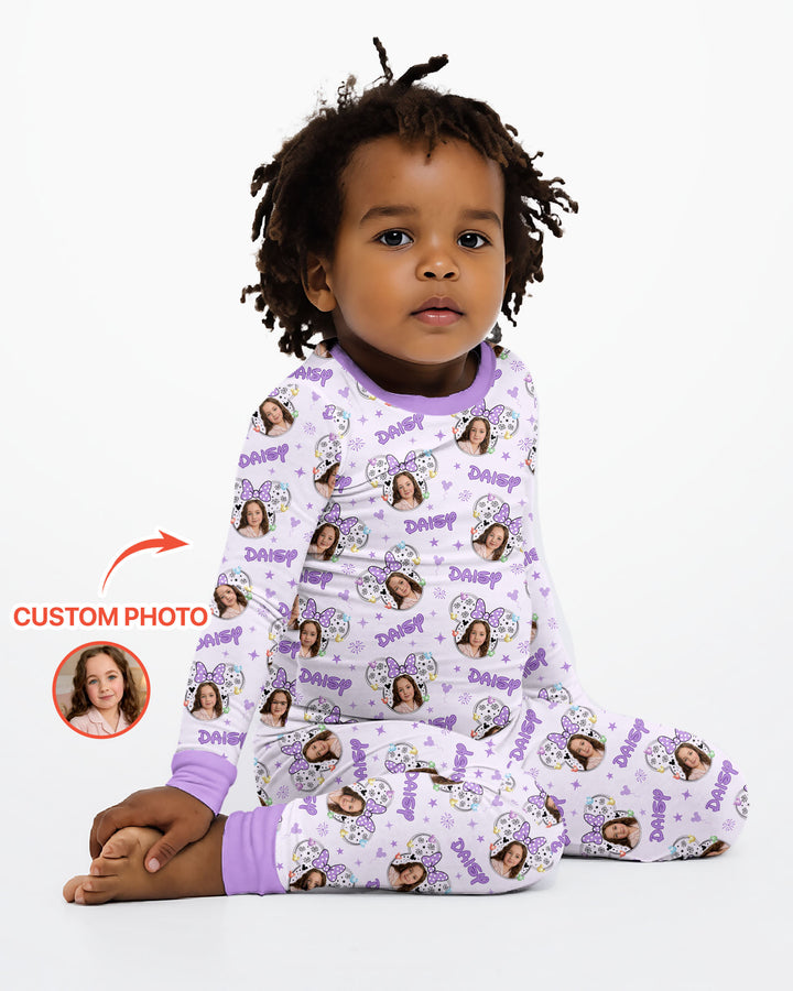 Custom Photo Little Princess Bamboo Two Piece Long Sleeve Pajama Set