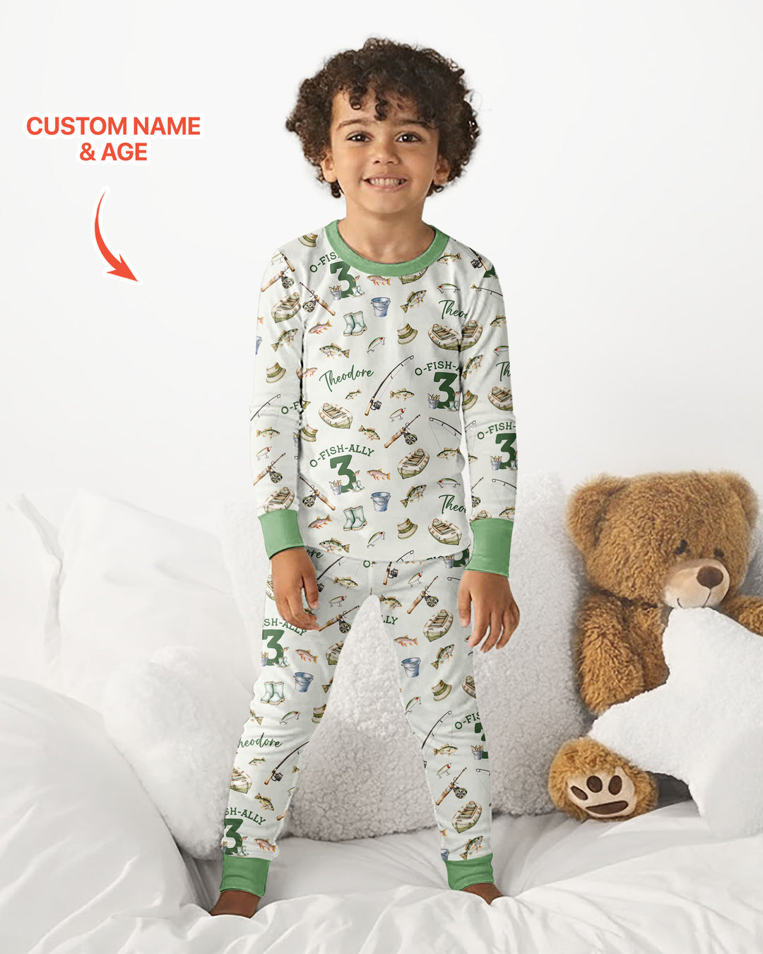 Personalized Fishing Birthday  Bamboo Two Piece Long Sleeve Pajama Set
