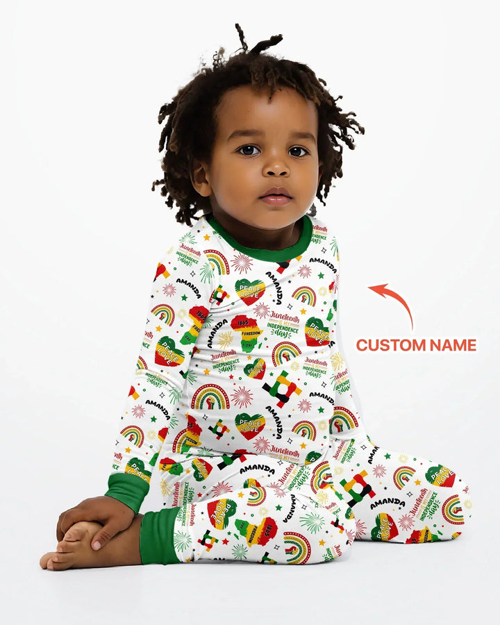 Custom Name Juneteenth Is My Independence Day Bamboo Two Piece Long Sleeve Pajama Set