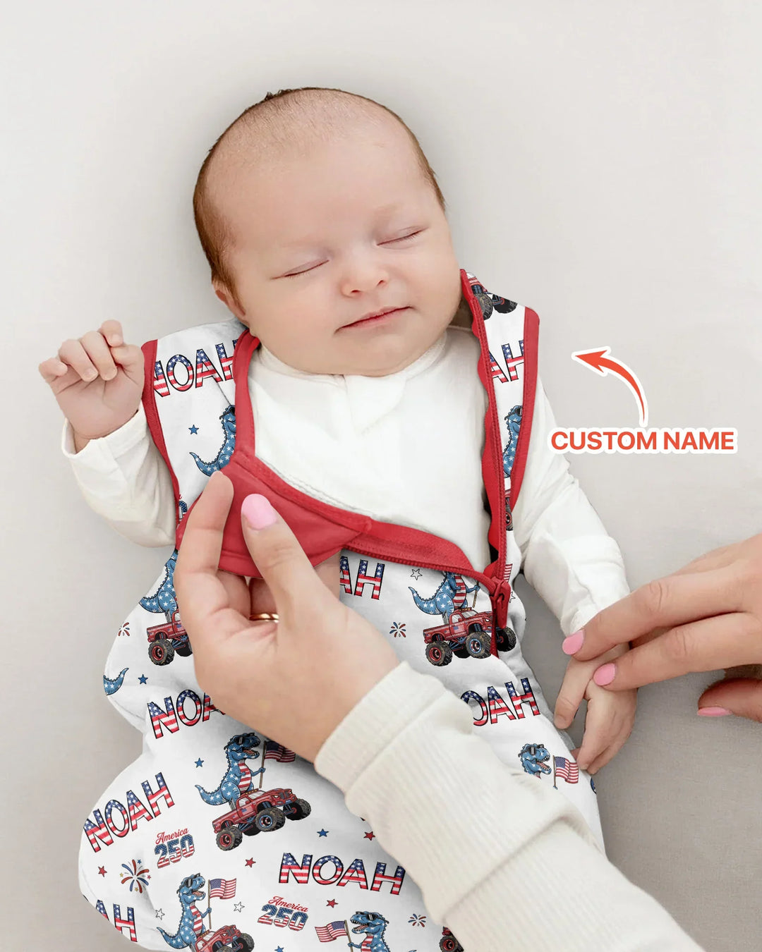 Custom Name American Flag Dinosaur Bamboo Sleep Bag