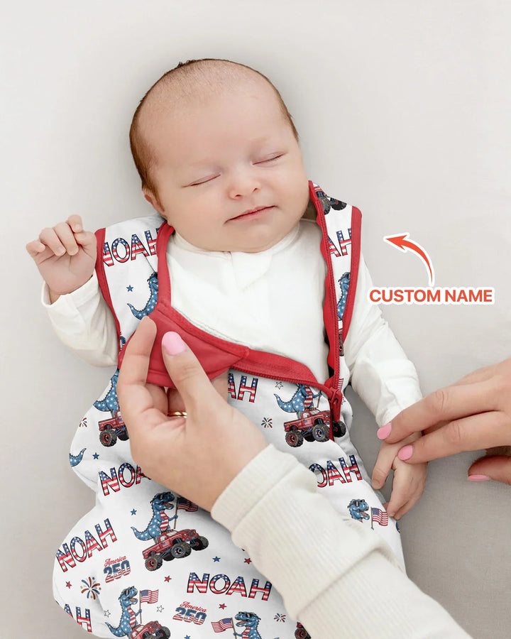 Custom Name American Flag Dinosaur Bamboo Sleep Bag