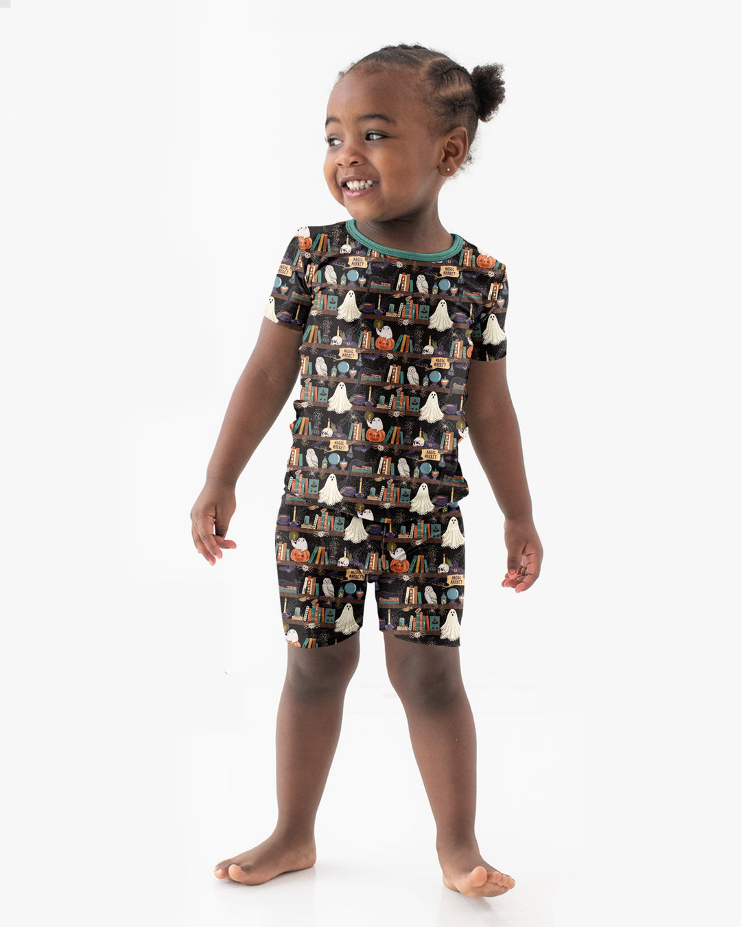 Cute Ghost Witchy Halloween Magic Library Bamboo Two Piece Short Sleeve Shorts Pajama Set