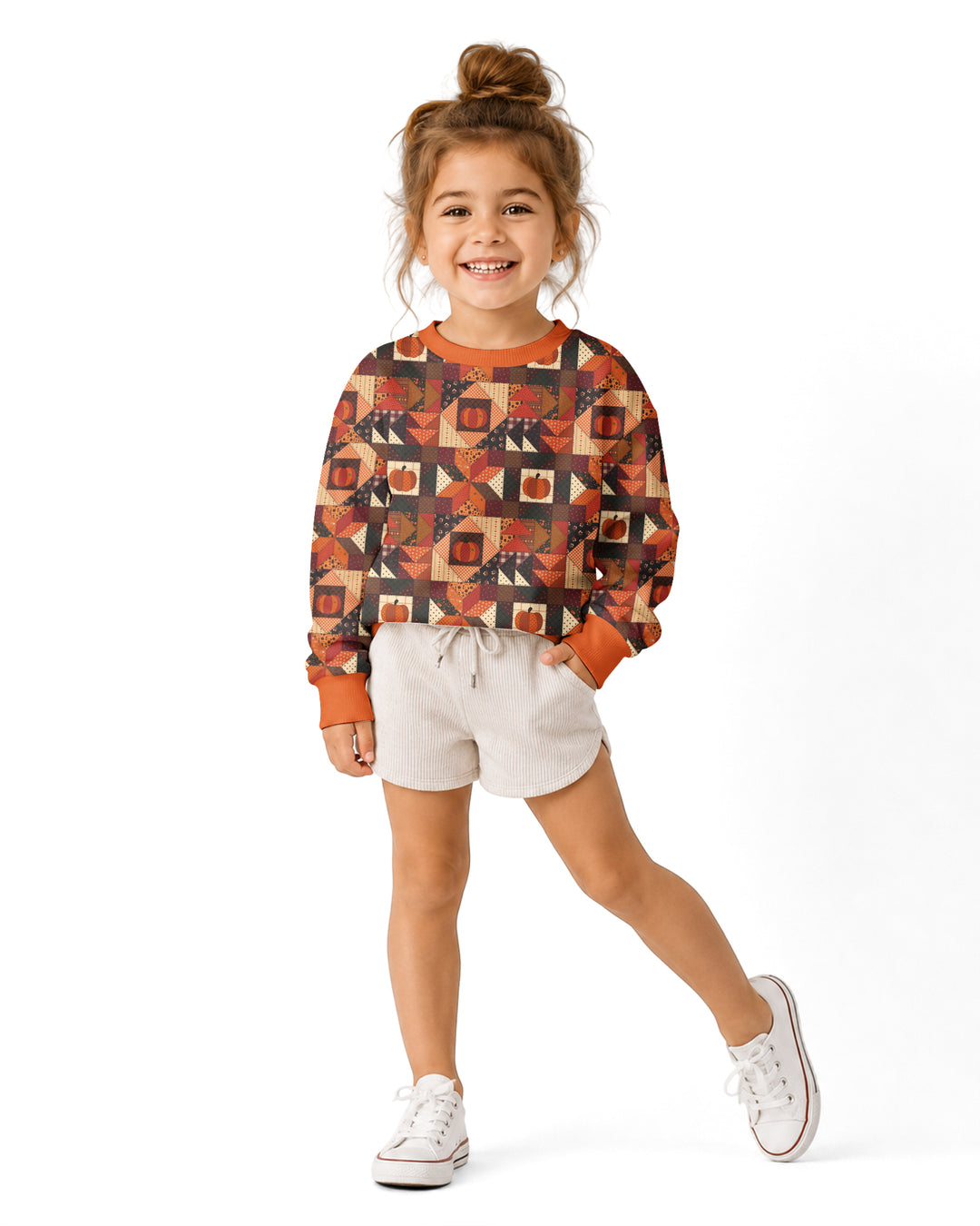 Vintage Pumpkin Patchwork Fall Bamboo Crewneck Sweatshirt