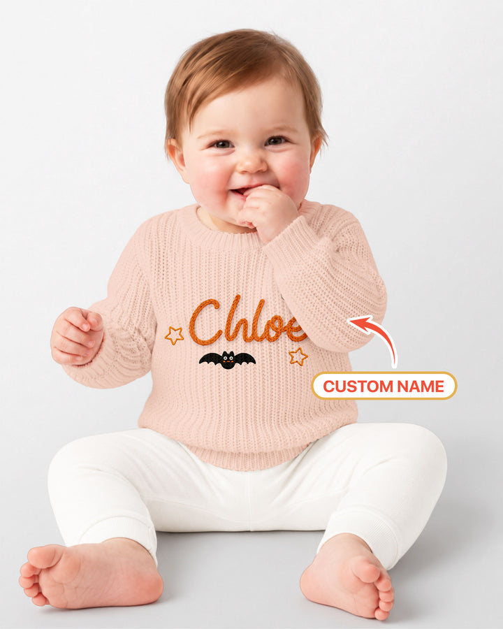 Happy Halloween Embroidered Baby Name Bamboo Knit Sweater Bubble