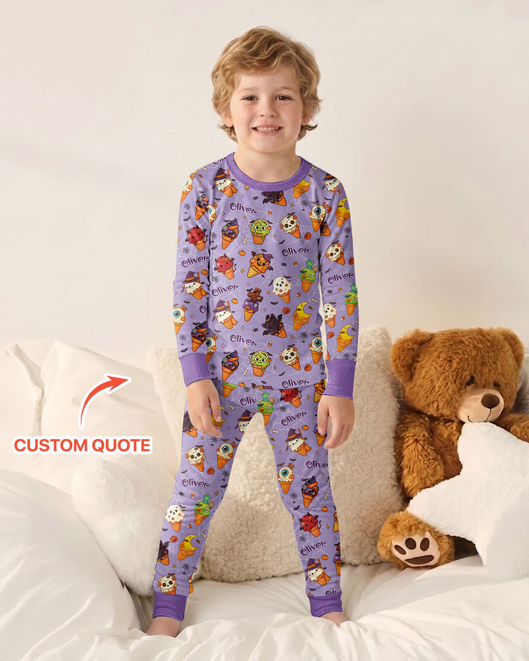 Custom Name Halloween Ice Cream Bamboo Two Piece Long Sleeve Pajama Set