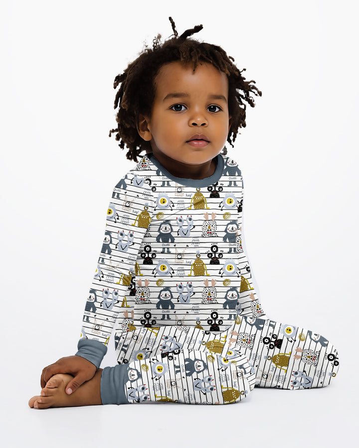 Playful Monster Friends Bamboo Two Piece Long Sleeve Pajama Set