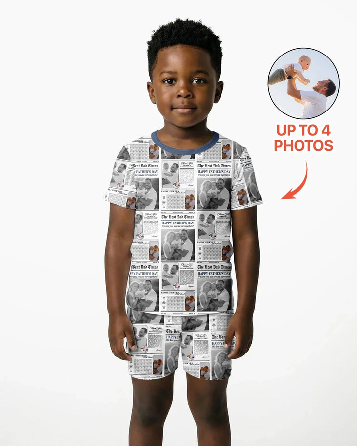 Custom Photo The Best Dad Times Bamboo Two Piece Short Sleeve Shorts Pajama Set