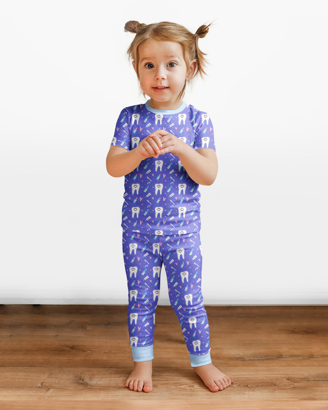 Brushing Teeth Bamboo Two-Piece Short Sleeve Pajama Set