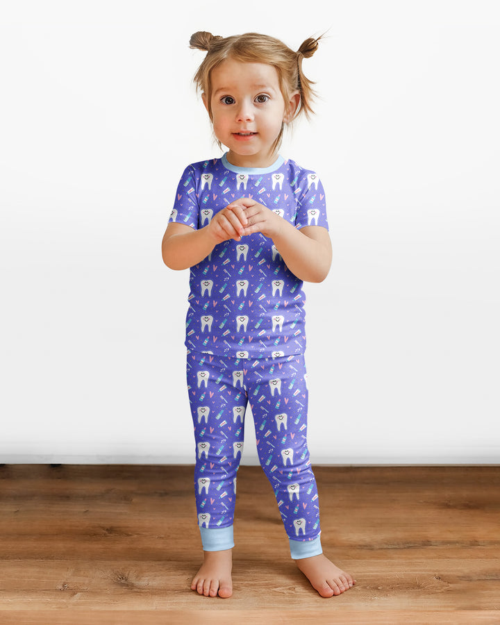 Brushing Teeth Bamboo Two-Piece Short Sleeve Pajama Set