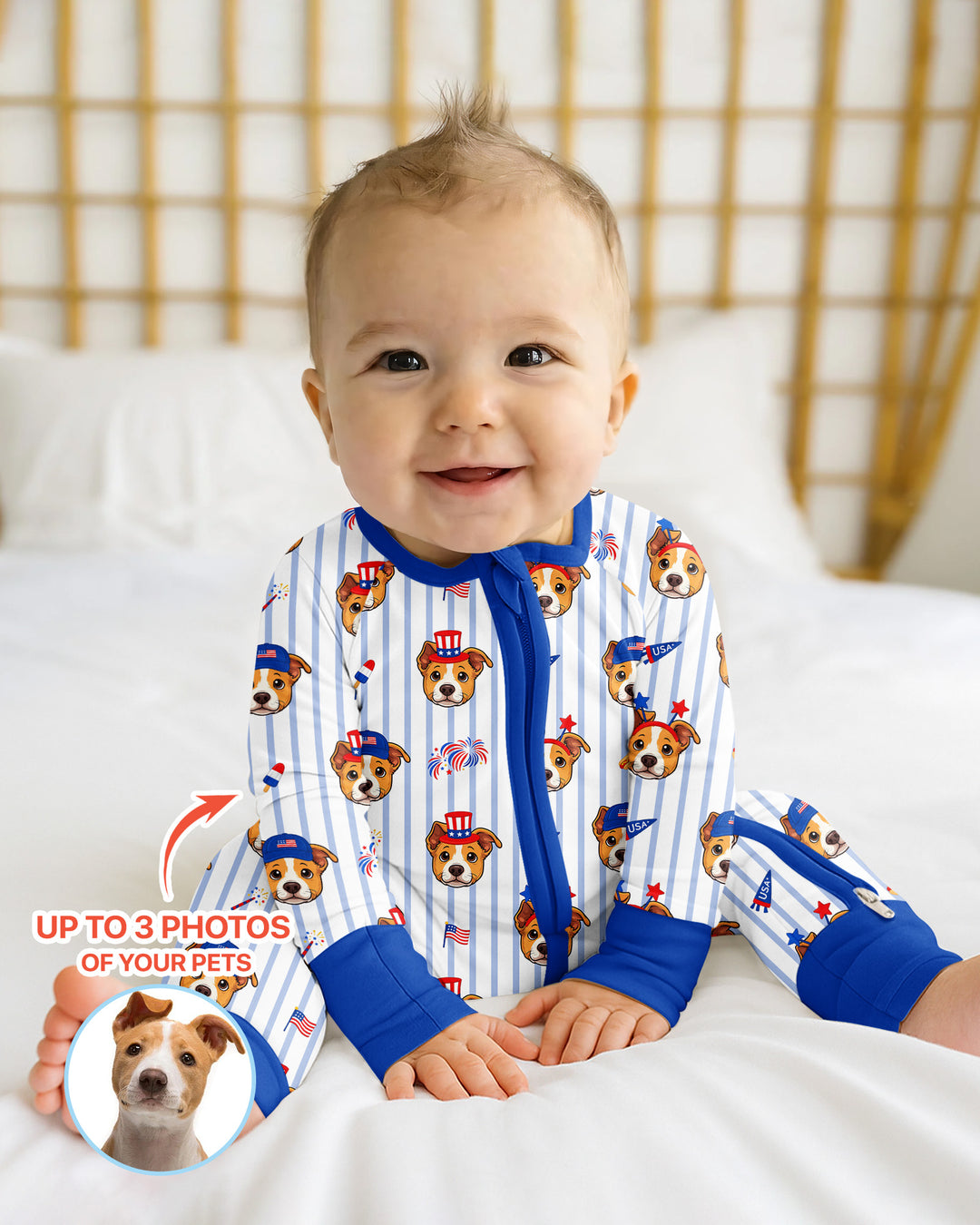 Custom Pet Image 4th of July Family Matching Bamboo Convertible Zippy