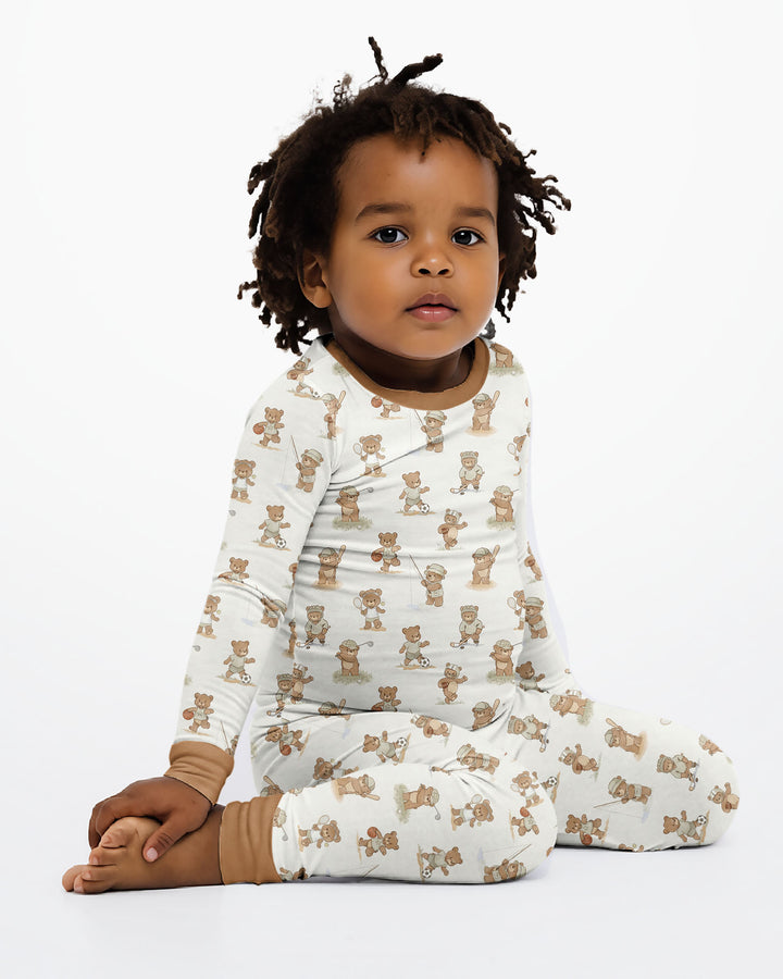 Little Sports Bears Bamboo Two Piece Long Sleeve Pajama Set