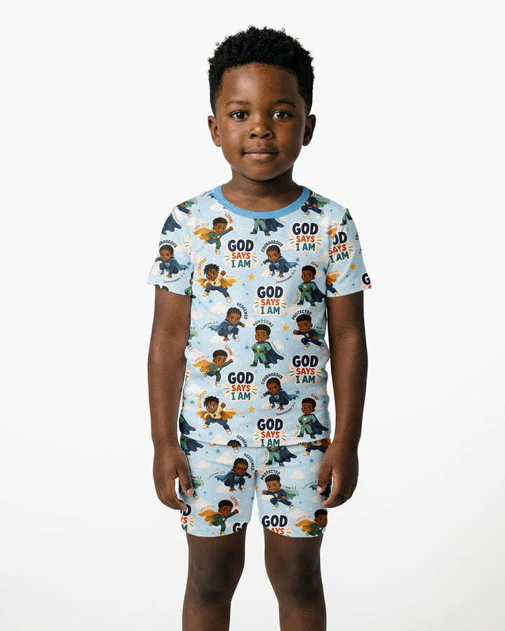God Says I Am Black Superheroes Bamboo Two Piece Short Sleeve Shorts Pajama Set