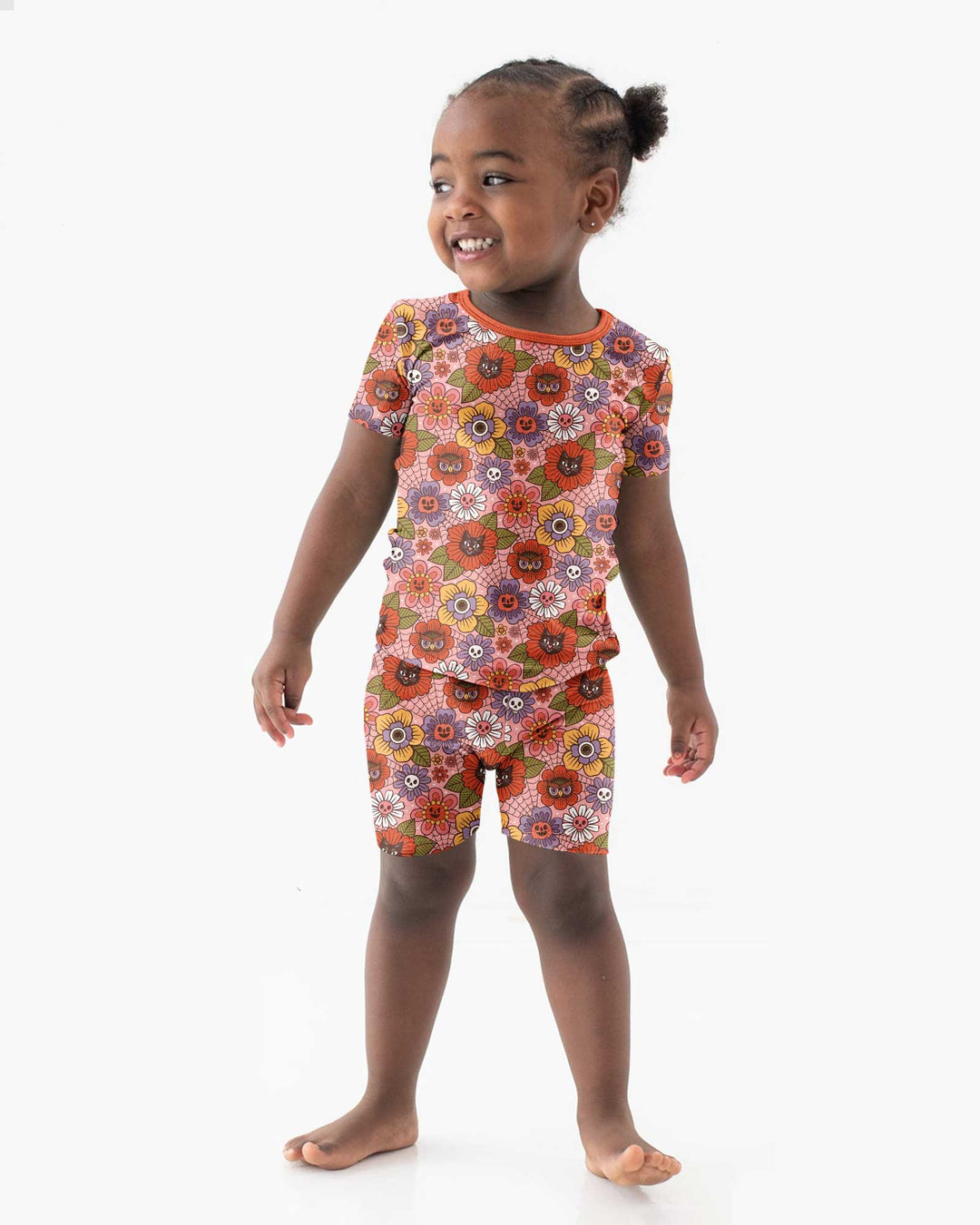 70s Halloween Floral Bamboo Two Piece Short Sleeve Shorts Pajama Set