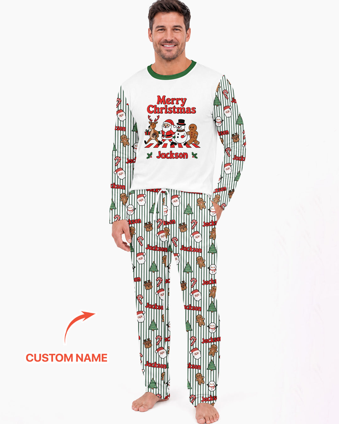 Custom Name Funny Christmas Crossing Bamboo Men's Pajama Set