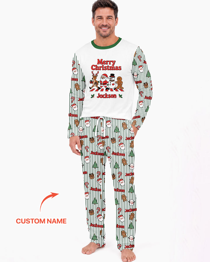Custom Name Funny Christmas Crossing Bamboo Men's Pajama Set