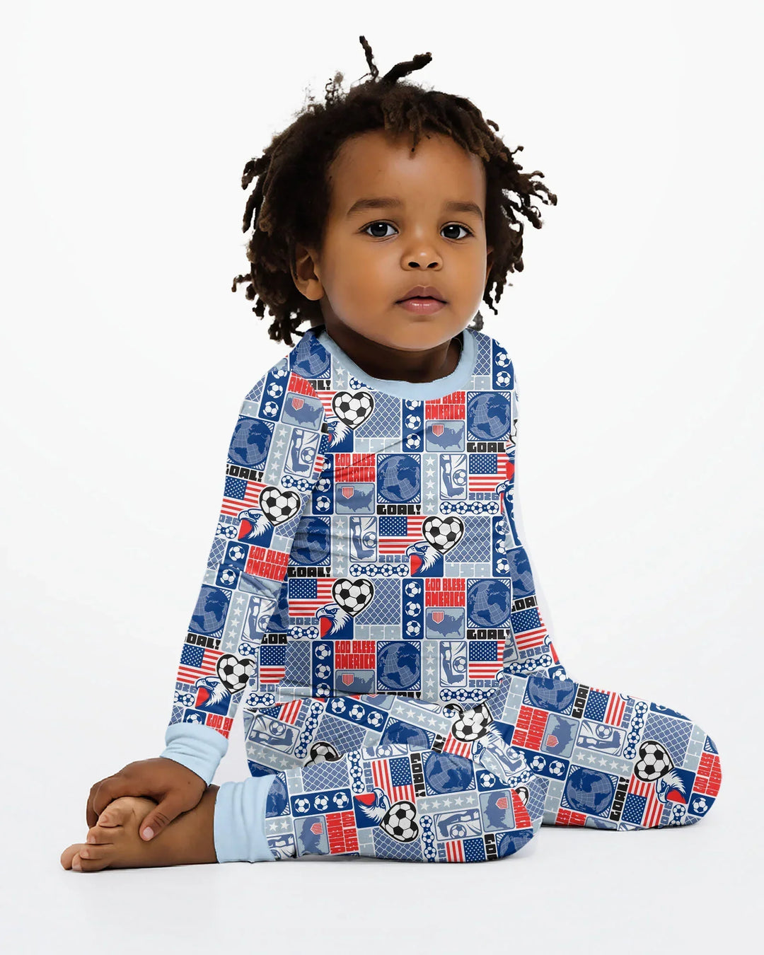 World Soccer God Bless America Bamboo Two Piece Long Sleeve Pajama Set