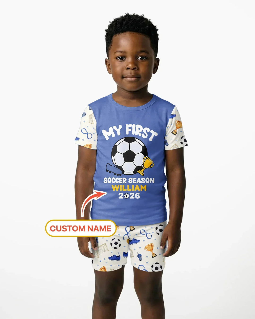 Custom Name My First Soccer Season Bamboo Two Piece Short Sleeve Shorts Pajama Set