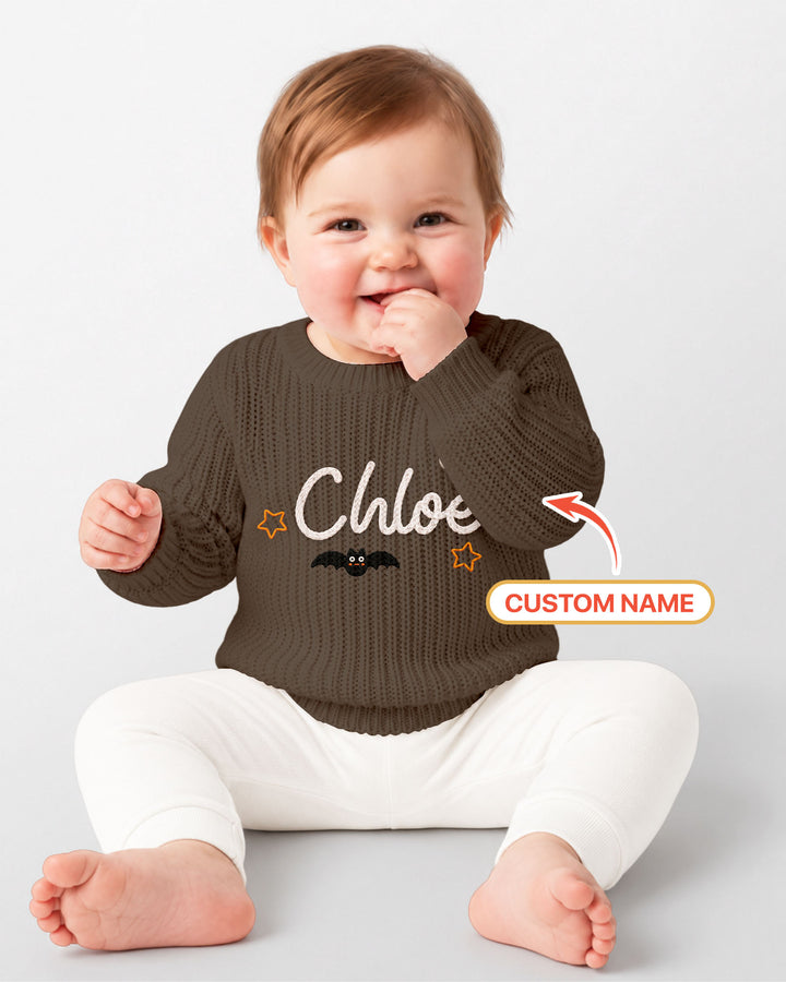 Happy Halloween Embroidered Baby Name Bamboo Knit Sweater Bubble