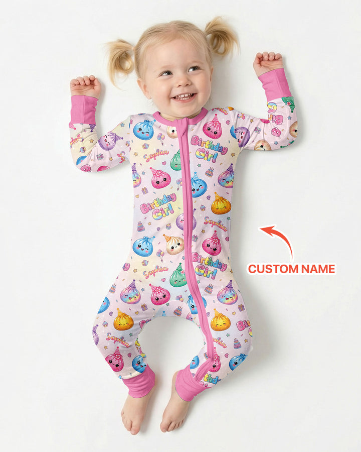 Custom Name Glitter Dumpling Birthday Girl Bamboo Convertible Zippy