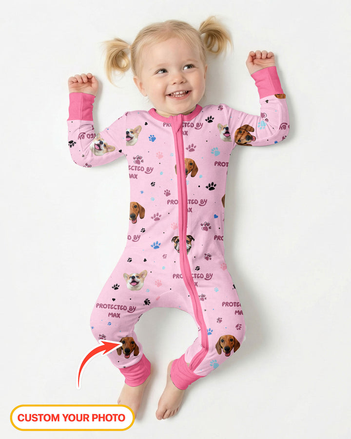 Fotos personalizadas de perros "Protegido por" Pawfect Pink Bamboo Convertible Zippy