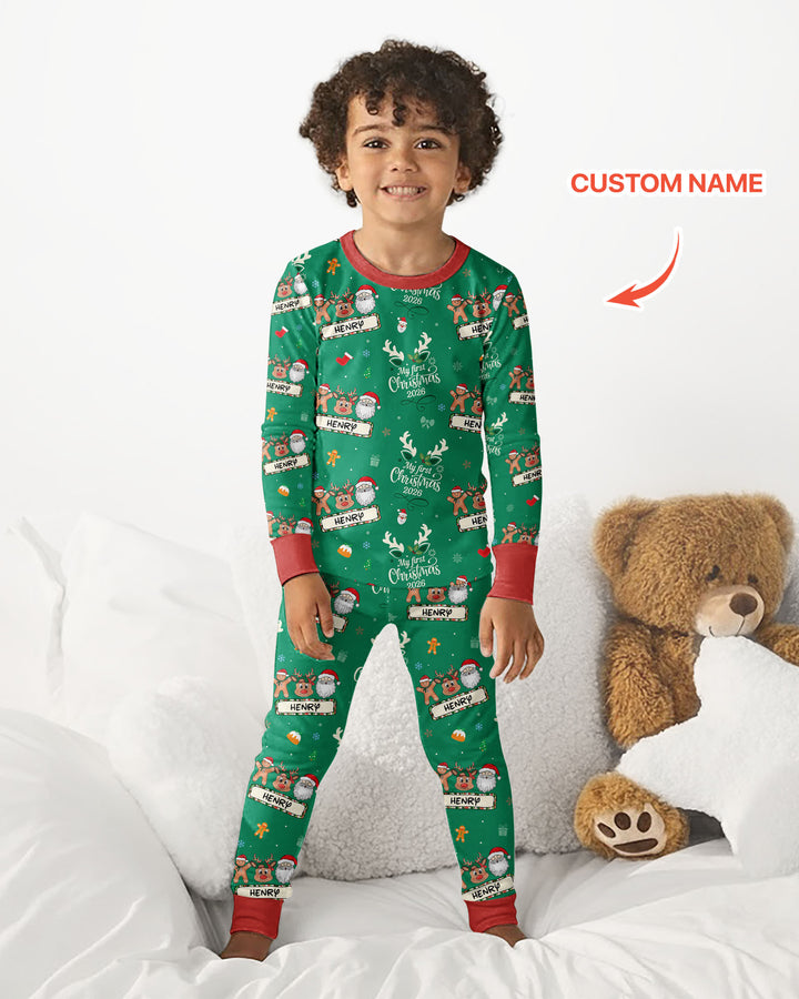Custom Name Merry Christmas My Deer 2026 Bamboo Two Piece Long Sleeve Pajama Set