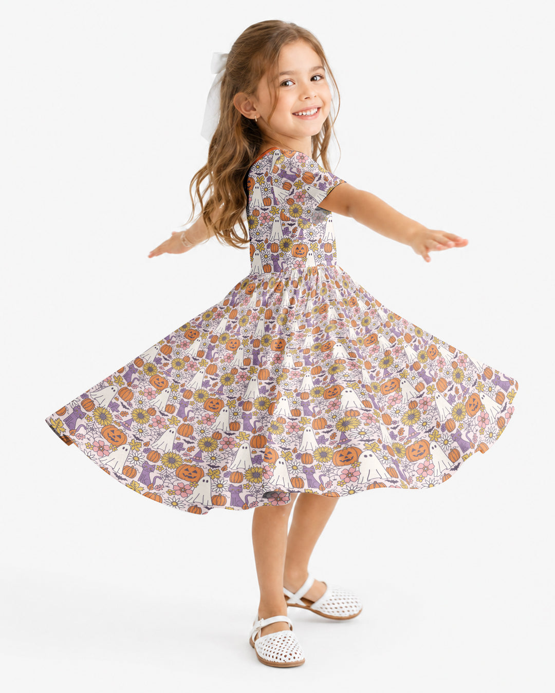 Ghost Pumpkin Fall Floral Halloween Bamboo Twirl Dress