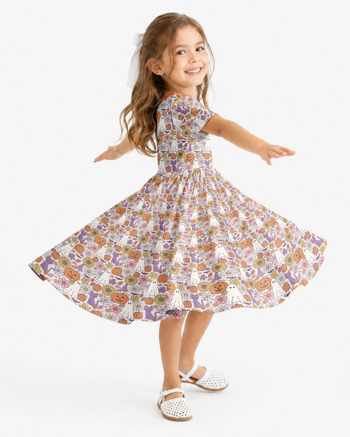Ghost Pumpkin Fall Floral Halloween Bamboo Twirl Dress
