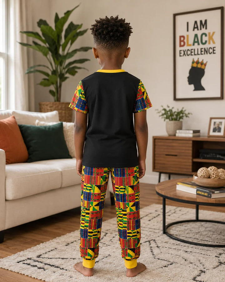 Custom Name I Am Black Child Boy Bamboo Two Piece Short Sleeve Pajama Set
