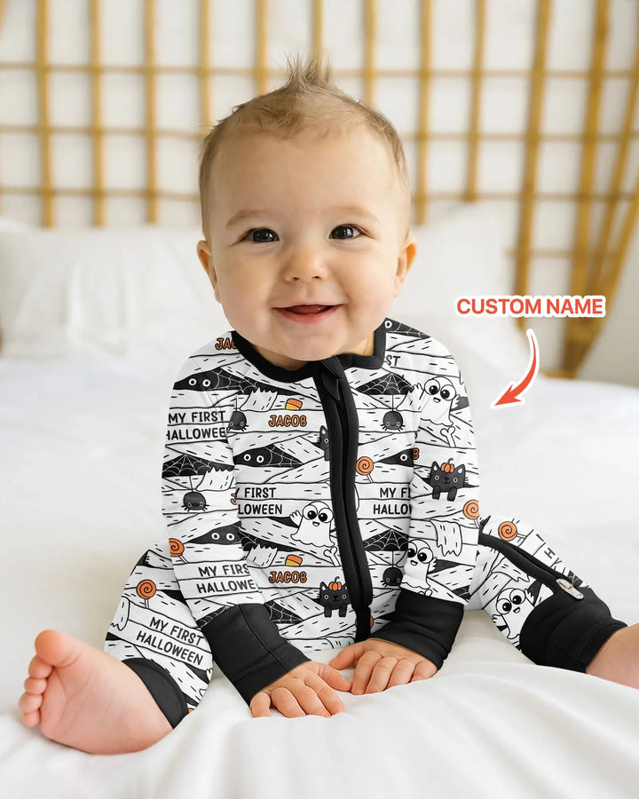 Custom Name Doodle Ghost My First Halloween Bamboo Convertible Zippy