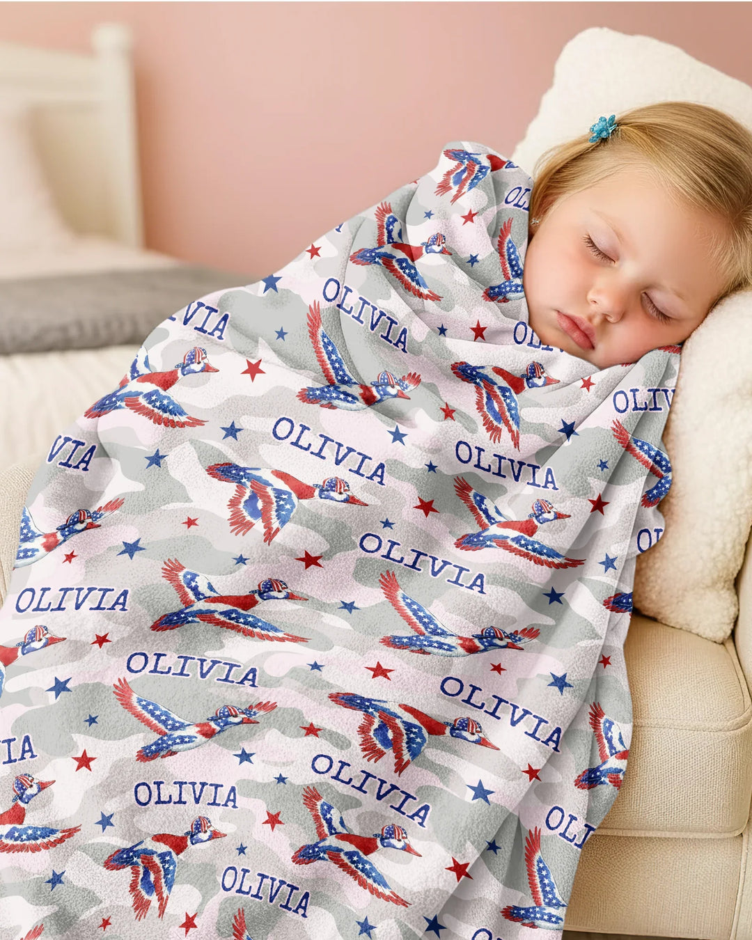 Custom Name America Mallard Duck Family Matching Bamboo Blanket