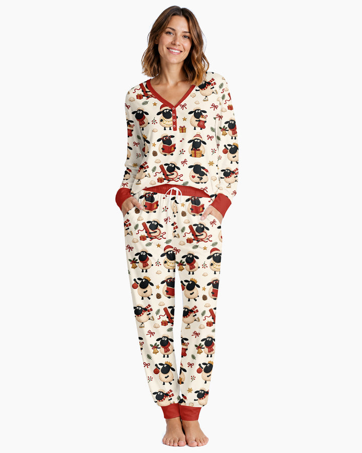 Festive Holiday Sheep Bamboo Women Pajama Set