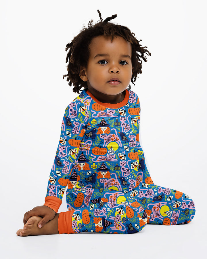 Whimsical Witch Cats Bamboo Two Piece Long Sleeve Pajama Set