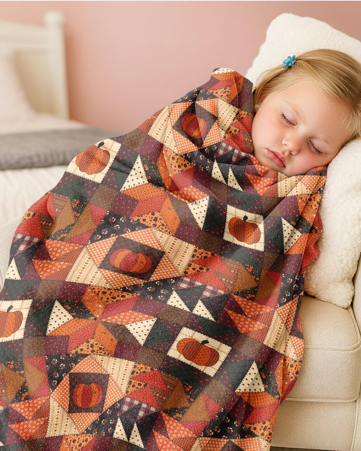 Vintage Pumpkin Patchwork Fall Bamboo Blanket