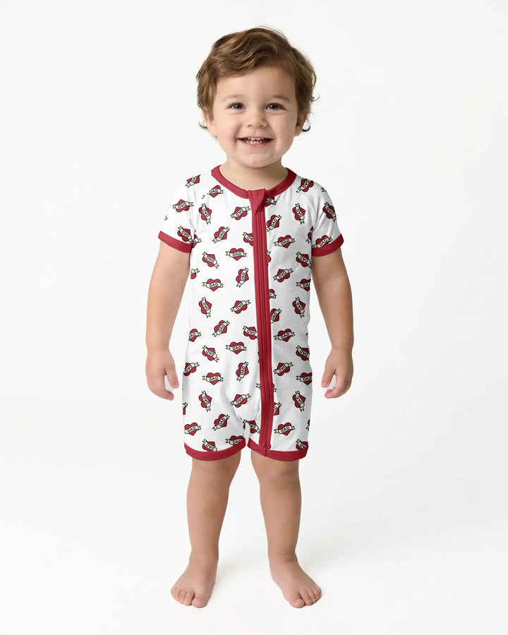 Old School Dad Hearts Daddy & Me Matching Bamboo Shorty Zippy