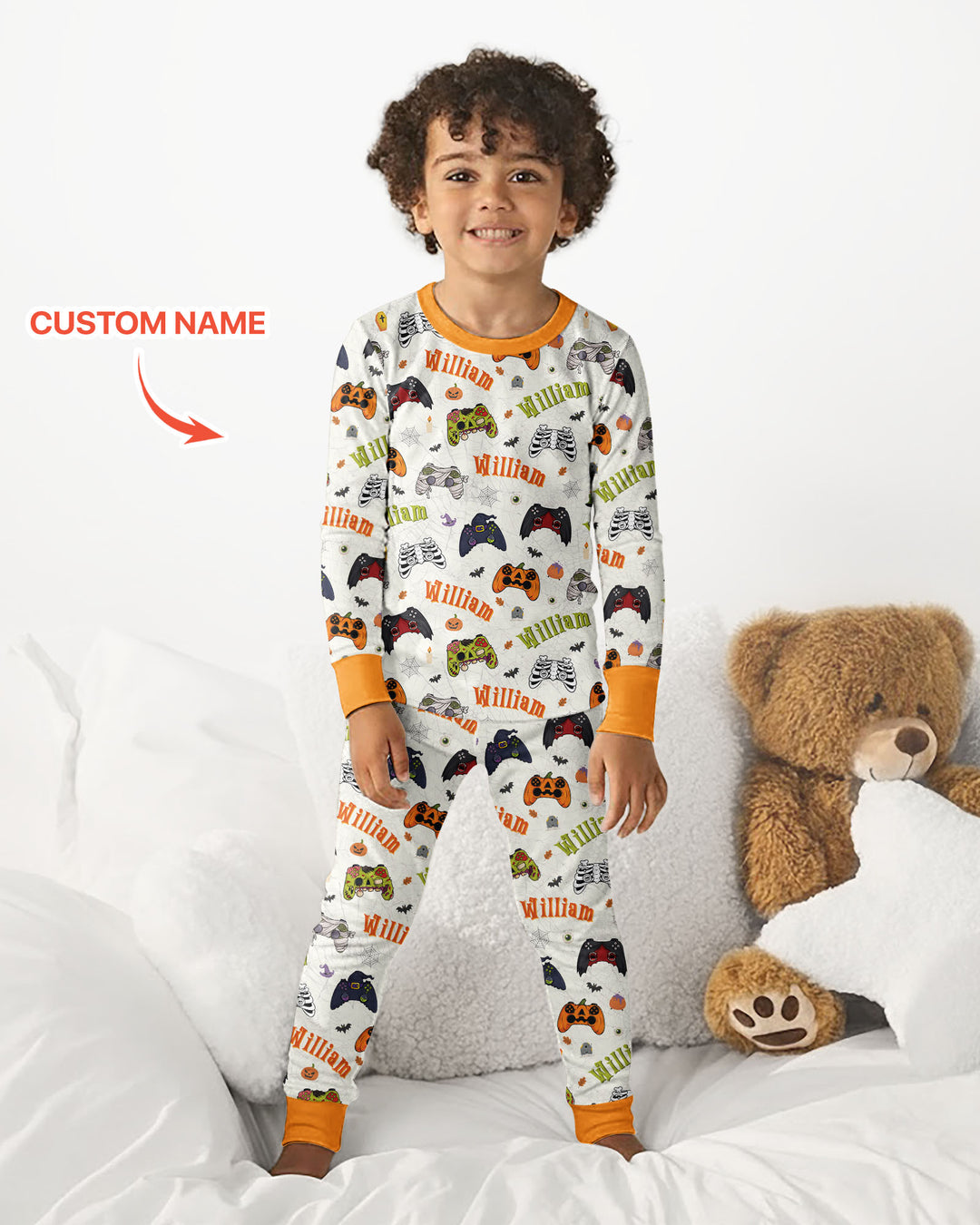 Custom Name Halloween Gaming Controllers Bamboo Two Piece Long Sleeve Pajama Set