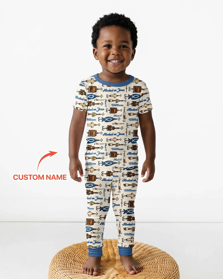Hooked On Jesus Bamboo Two Piece Short Sleeve Pajama Set