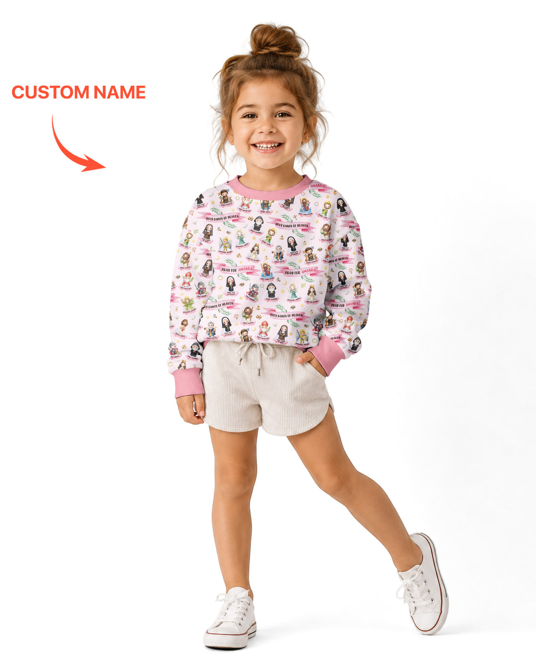 Sudadera de cuello redondo de bambú con nombre personalizado "Holy Saints of Heaven"
