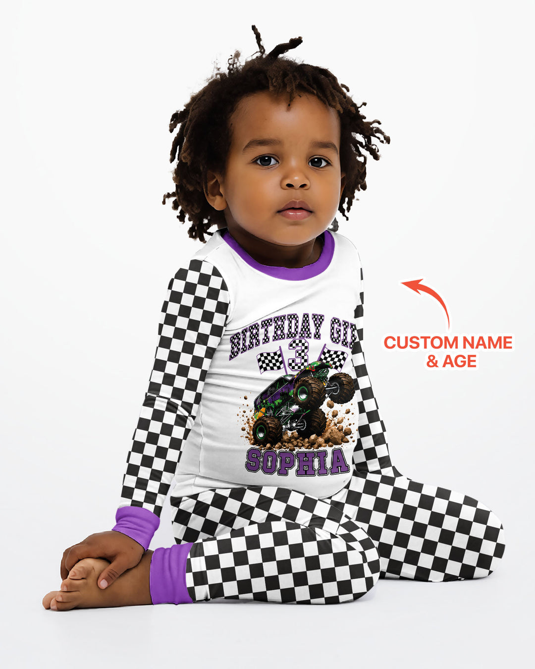 Custom Monster Truck Birthday Bamboo Two Piece Long Sleeve Pajama Set