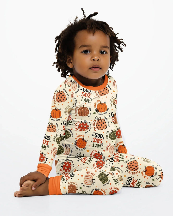 Fall God Says I Am Bamboo Two Piece Long Sleeve Pajama Set