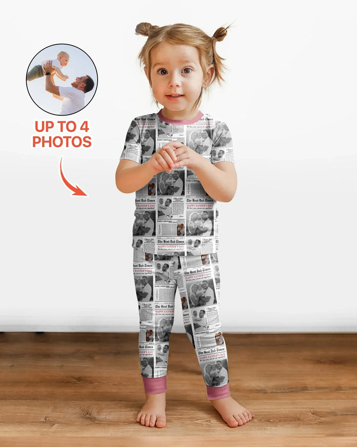Custom Photo The Best Dad Times Bamboo Two Piece Short Sleeve Pajama Set