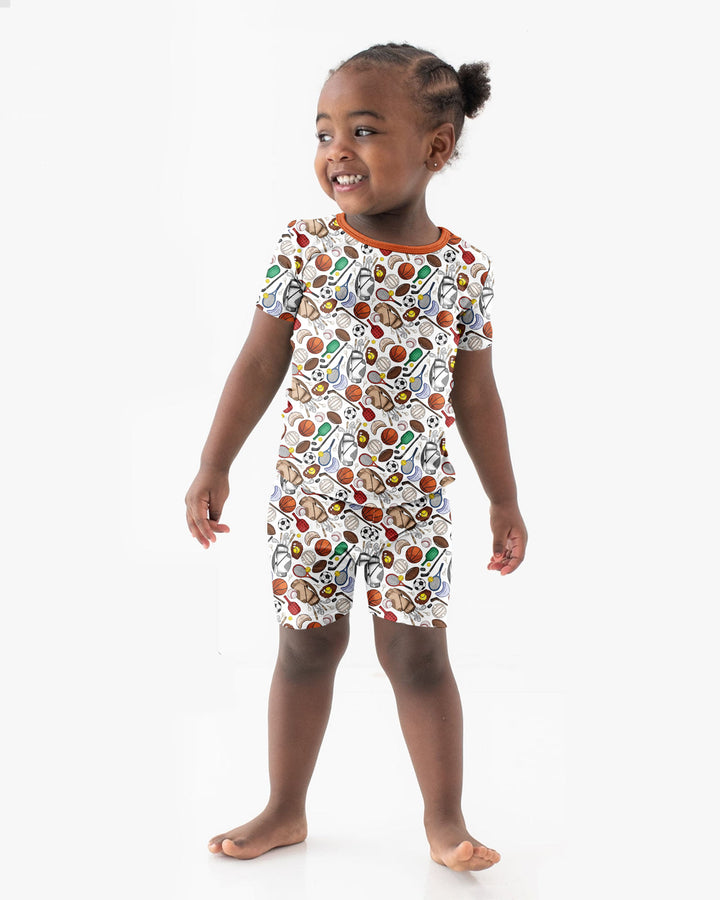 White Sports Equipment Bamboo Two Piece Short Sleeve Shorts Pajama Set